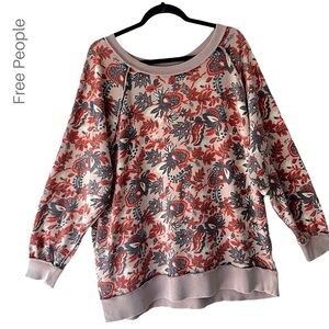 FREE PEOPLE NWOT GO ON GET FLORAL PULLOVER COTTON TERRY SWEATSHIRT OVERSIZED XS